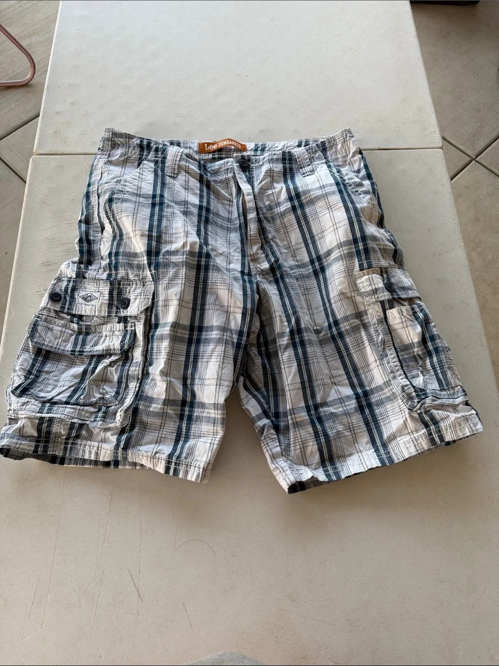 Lee Dungarees Men's Blue & White Plaid Cargo Shorts